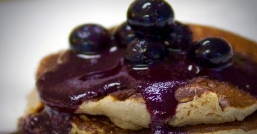 Cinnnamon Pancakes with Blueberry Date Syrup
